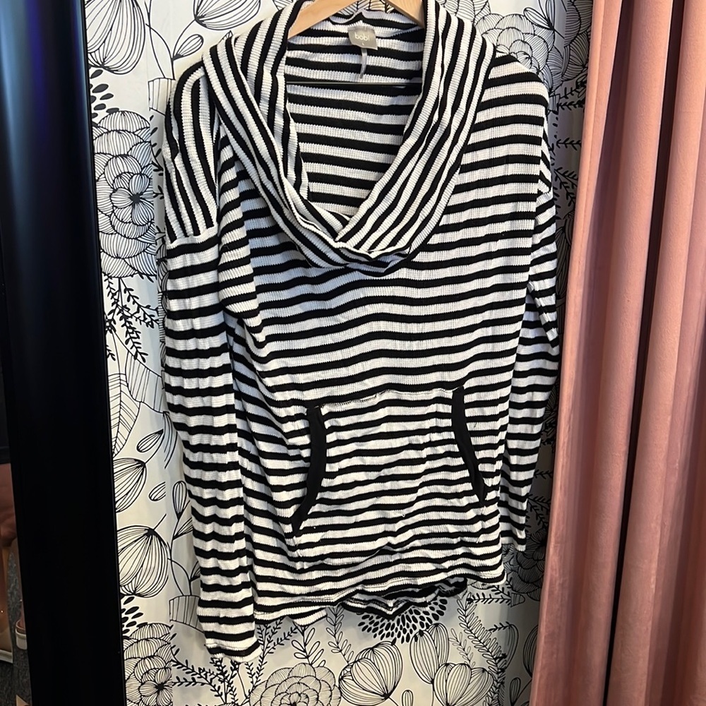 Stripe Cowl Neck Long Sleeve